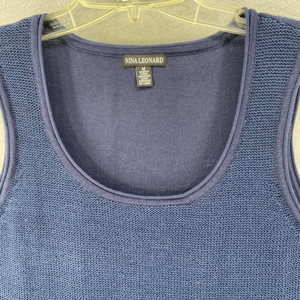 Nina Leonard Shirt Womens Sz M Blue Sleeveless Knit Tank Top Casual Patchwork - Picture 2 of 10
